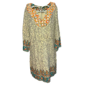 LUCKY Brand Dress with Embroidery Cream/Orange/Teal Size S